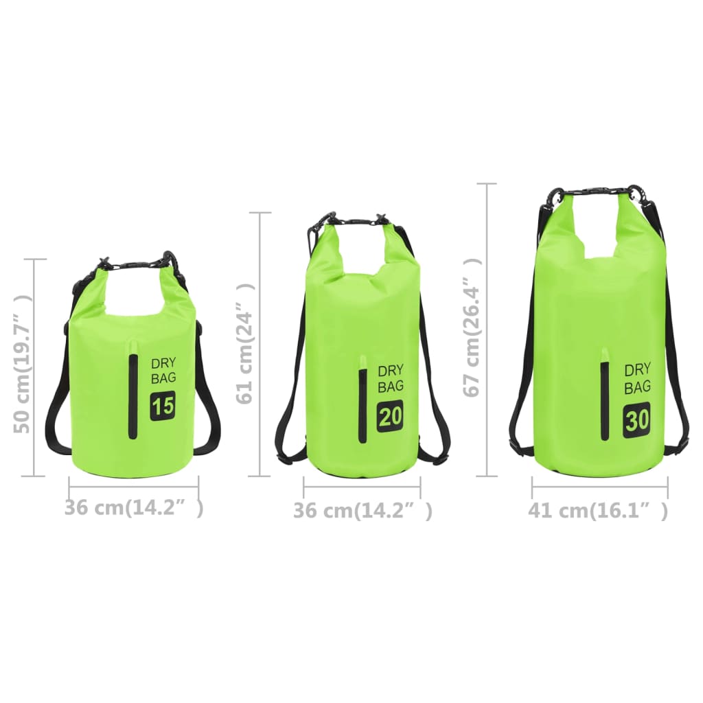 vidaXL Dry Bag with Zipper Green 20 L PVC