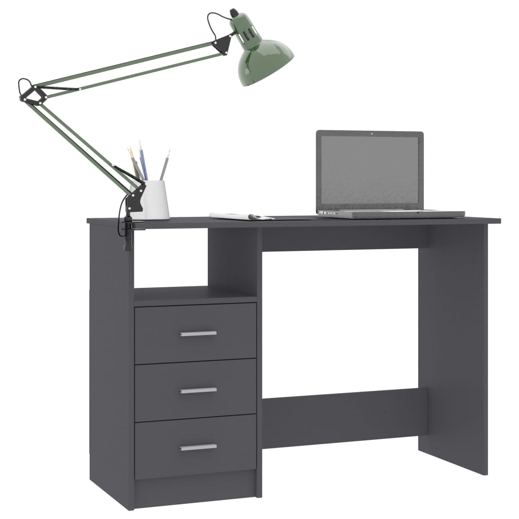 vidaXL Desk with Drawers Grey 110x50x76 cm Engineered Wood