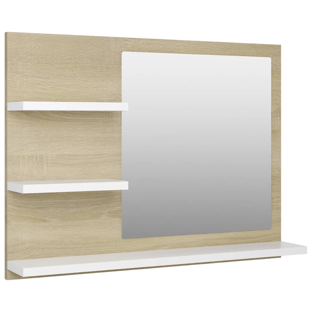 vidaXL Bathroom Mirror White and Sonoma Oak 60x10.5x45 cm Engineered Wood