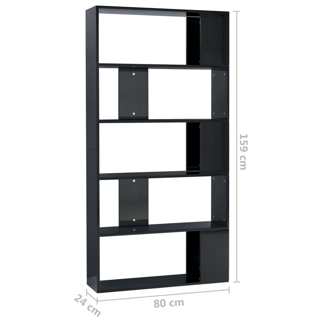 vidaXL Book Cabinet/Room Divider High Gloss Black 80x24x159 cm Engineered Wood
