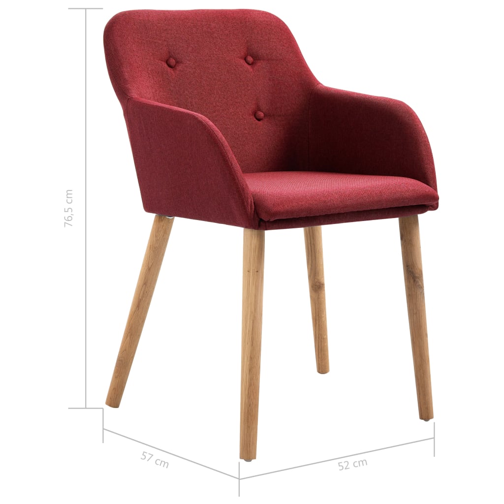 vidaXL Dining Chairs 2 pcs Wine Red Fabric and Solid Oak Wood