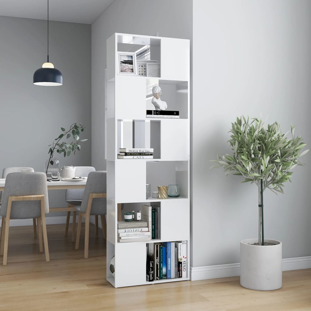 vidaXL Book Cabinet Room Divider High Gloss White 60x24x186 cm