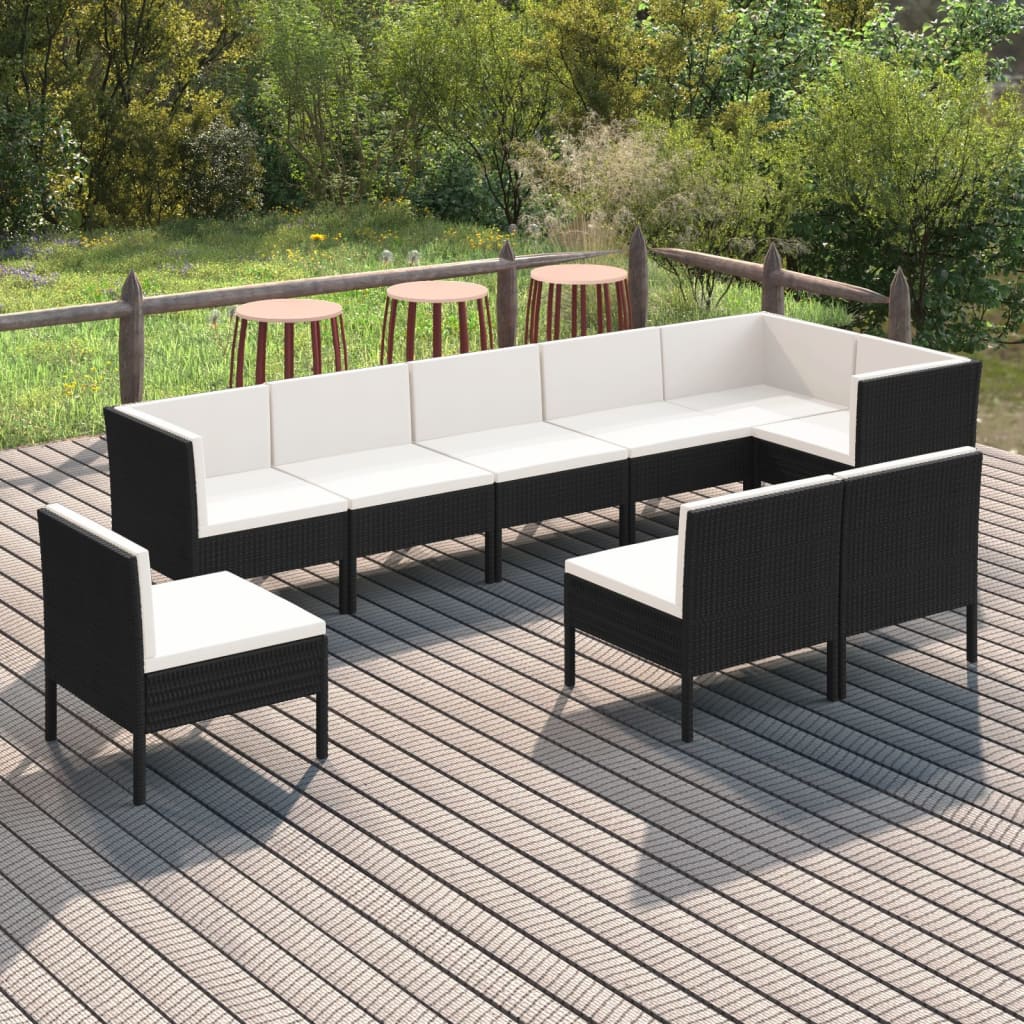 vidaXL 9 Piece Garden Lounge Set with Cushions Poly Rattan Black