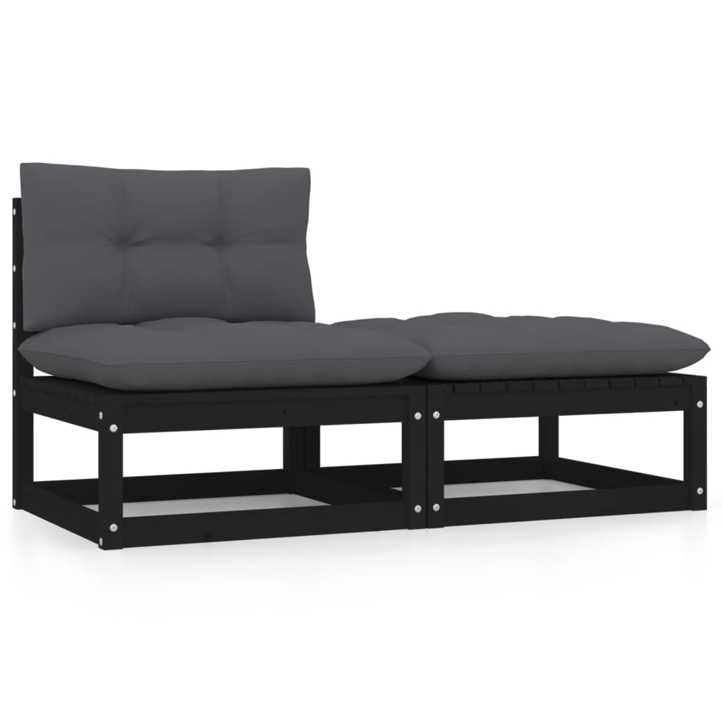 vidaXL 2 Piece Garden Lounge Set with Cushions Black Solid Pinewood