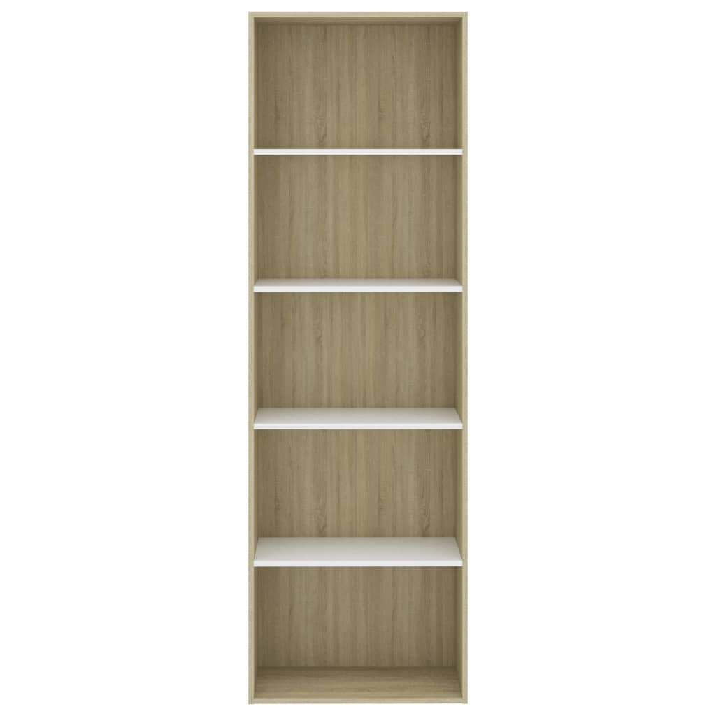 vidaXL 5-Tier Book Cabinet White and Sonoma Oak 60x30x189 cm Engineered Wood