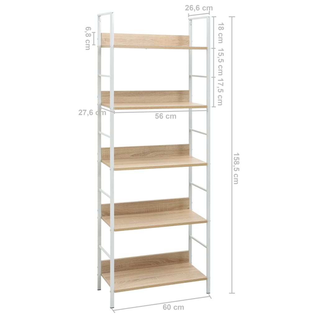 vidaXL 5-Layer Book Shelf Oak 60x27.6x158.5 cm Engineered Wood