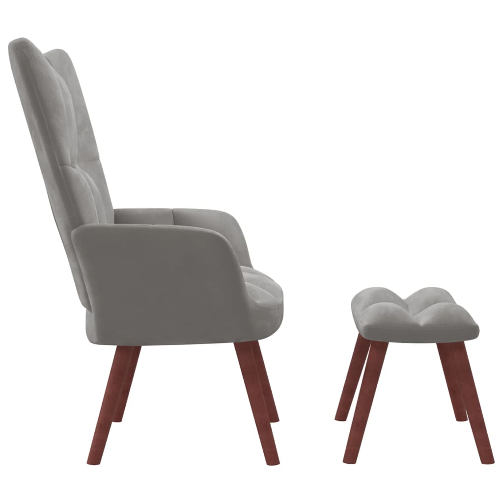 vidaXL Relaxing Chair with a Stool Light Grey Velvet