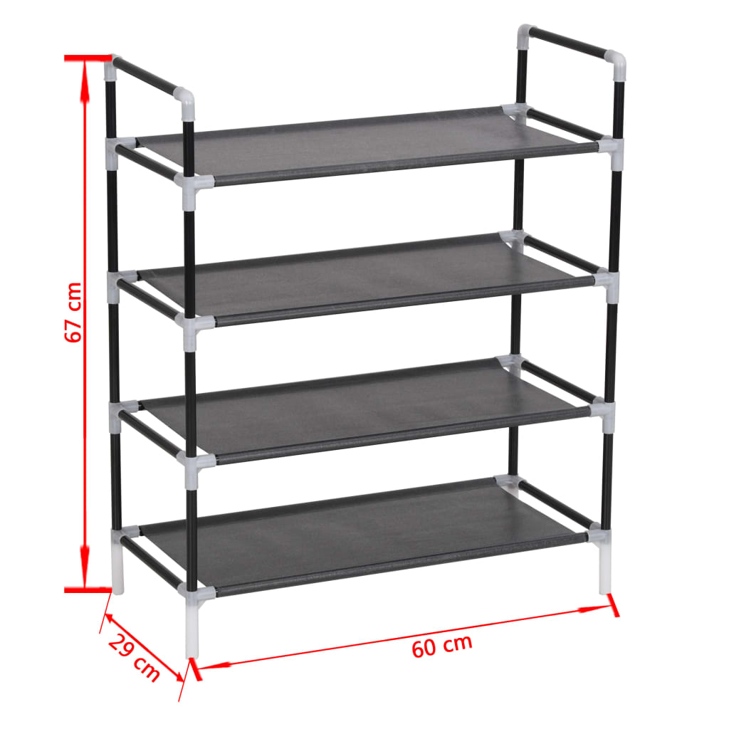 vidaXL Shoe Rack with 4 Shelves Metal and Non-woven Fabric Black