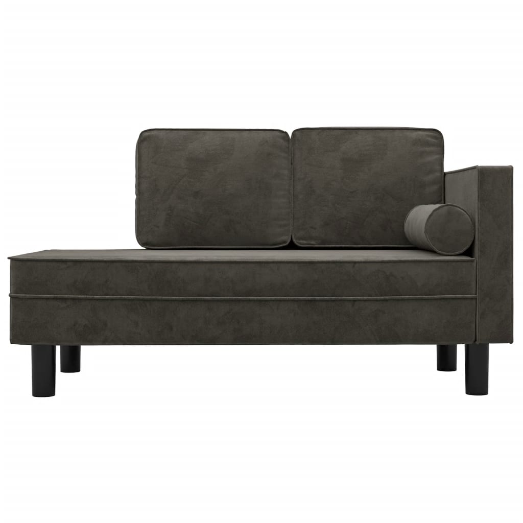 vidaXL Chaise Lounge with Cushions and Bolster Dark Grey Velvet