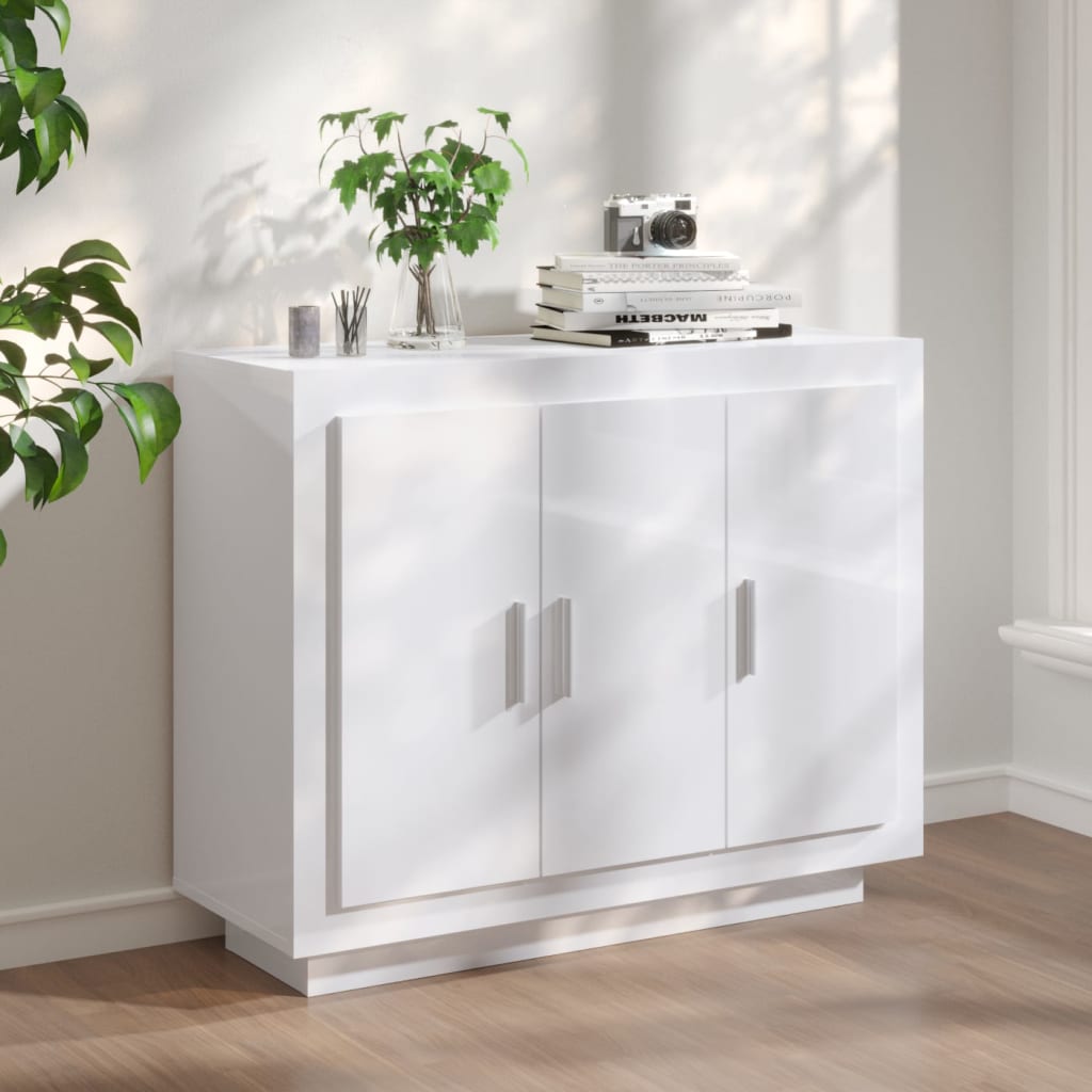 vidaXL Sideboard High Gloss White 92x35x75 cm Engineered Wood