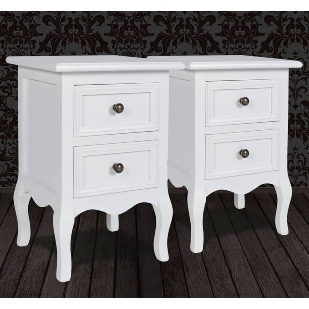 vidaXL Nightstands 2 pcs with 2 Drawers MDF White