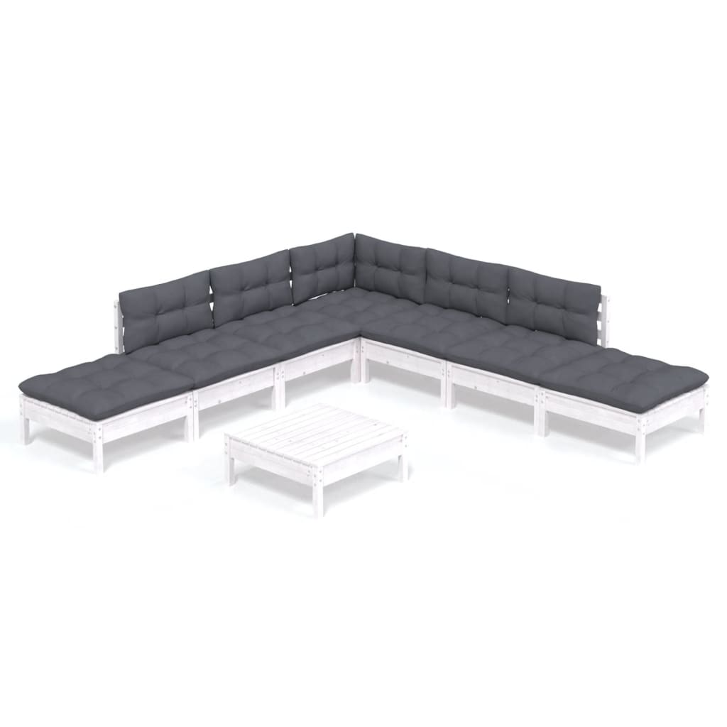 vidaXL 8 Piece Garden Lounge Set with Cushions White Pinewood