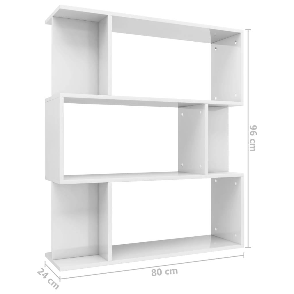 vidaXL Book Cabinet/Room Divider High Gloss White 80x24x96 cm Engineered Wood