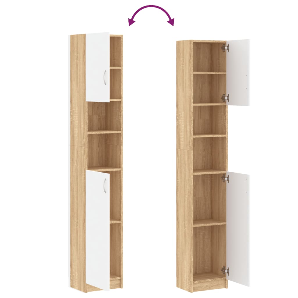 vidaXL Bathroom Cabinet White and Sonoma Oak 32x25.5x190 cm Engineered Wood
