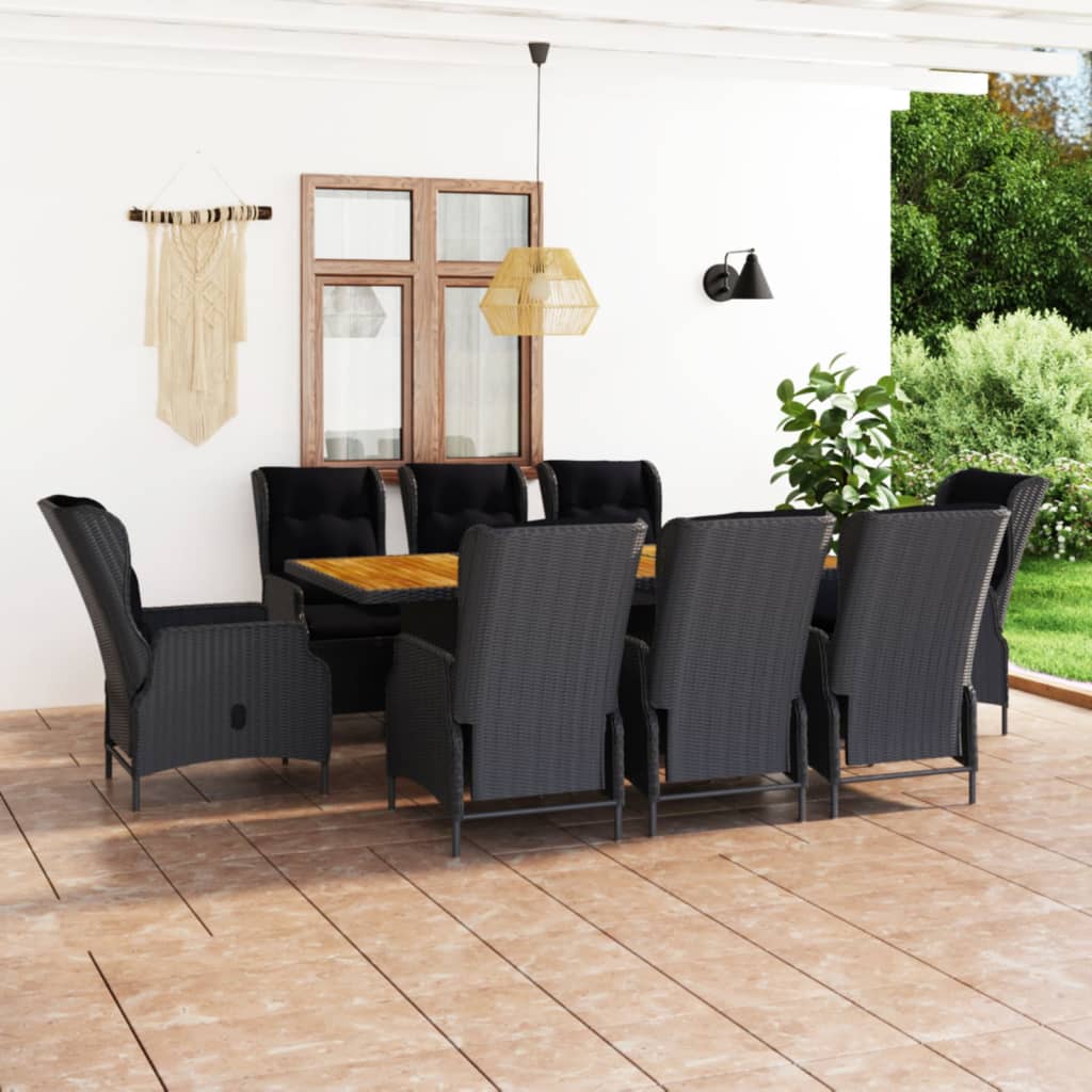 vidaXL 9 Piece Outdoor Dining Set with Cushions Poly Rattan Dark Grey