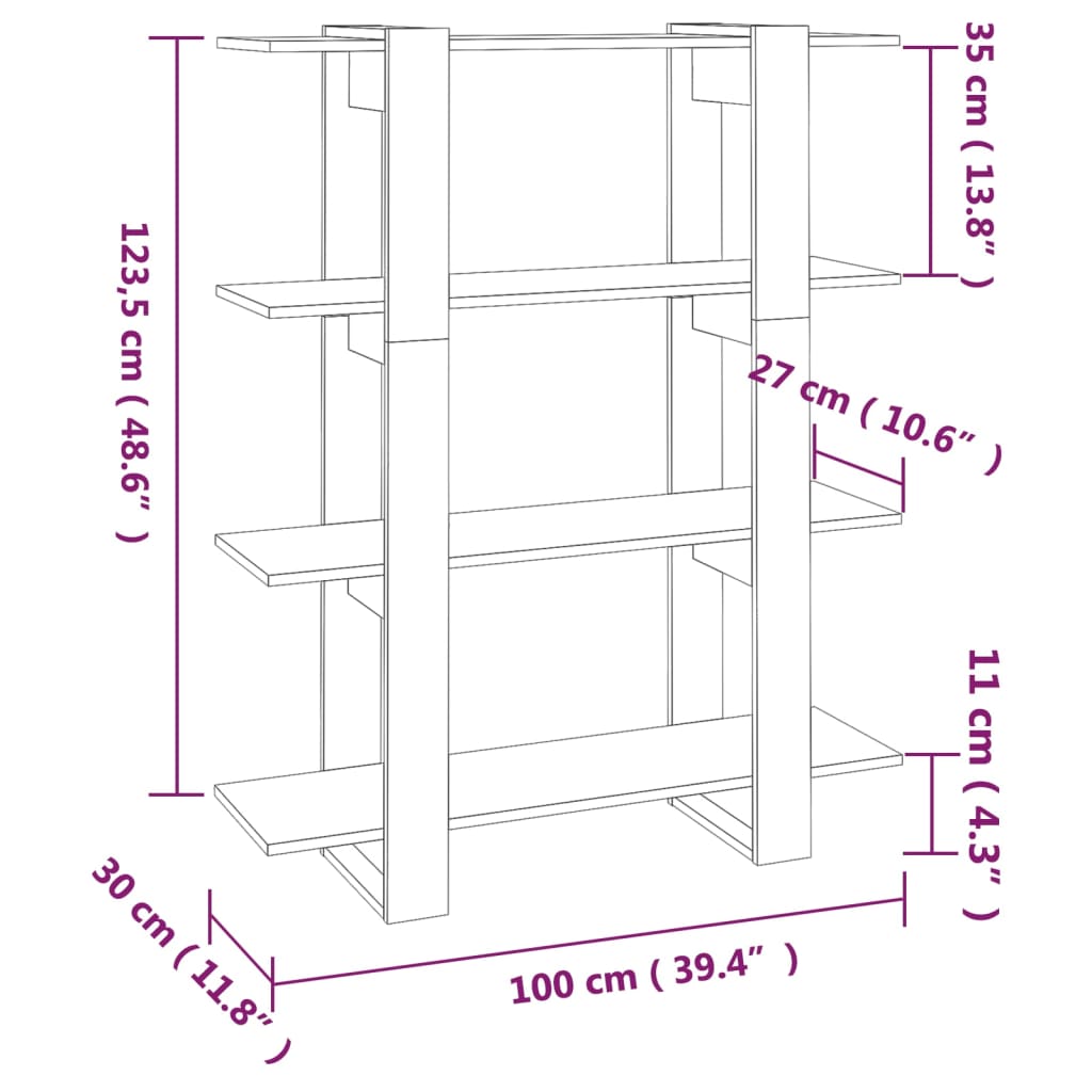 vidaXL Book Cabinet/Room Divider High Gloss White 100x30x123.5 cm