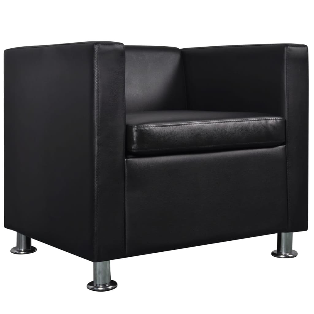 vidaXL Sofa Set Artificial Leather 3-Seater 2-Seater Armchair Black