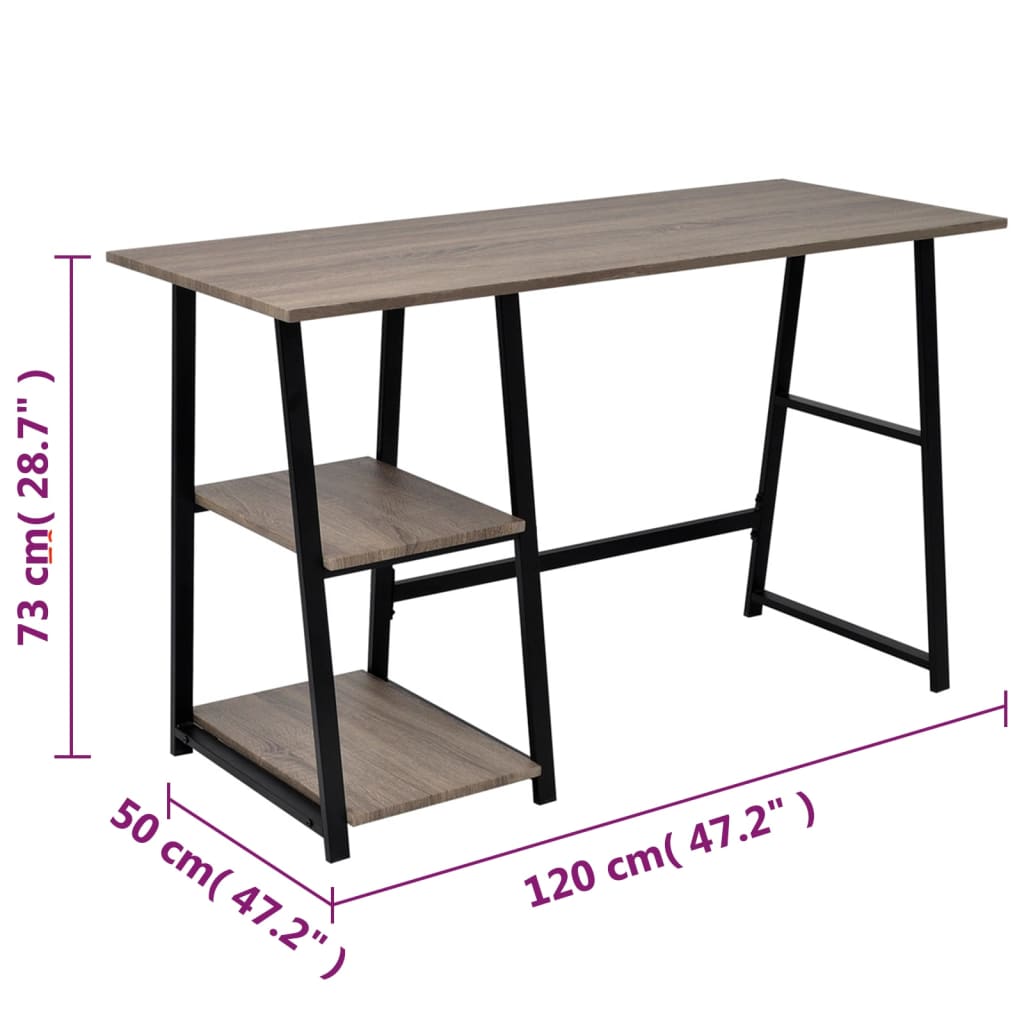 vidaXL Desk with 2 Shelves Grey and Oak