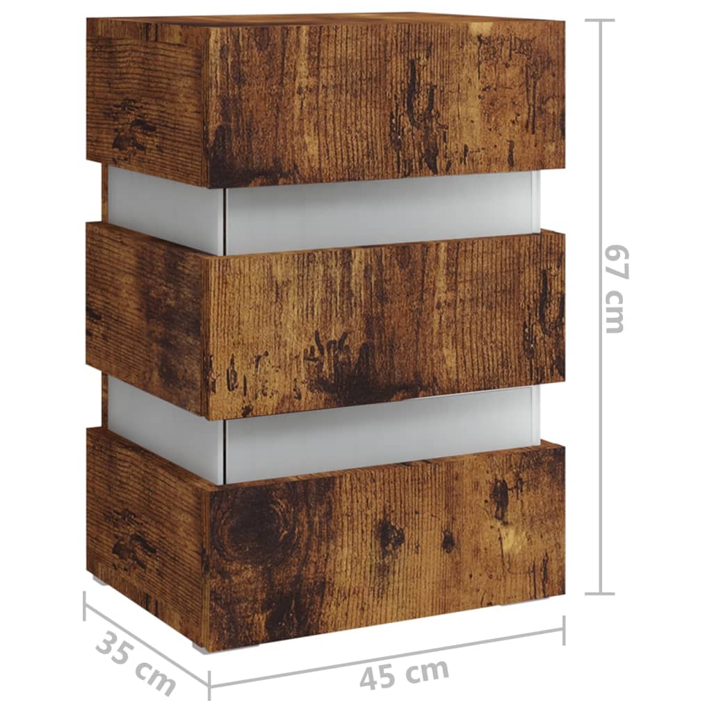 vidaXL LED Bedside Cabinet Smoked Oak 45x35x67 cm Engineered Wood