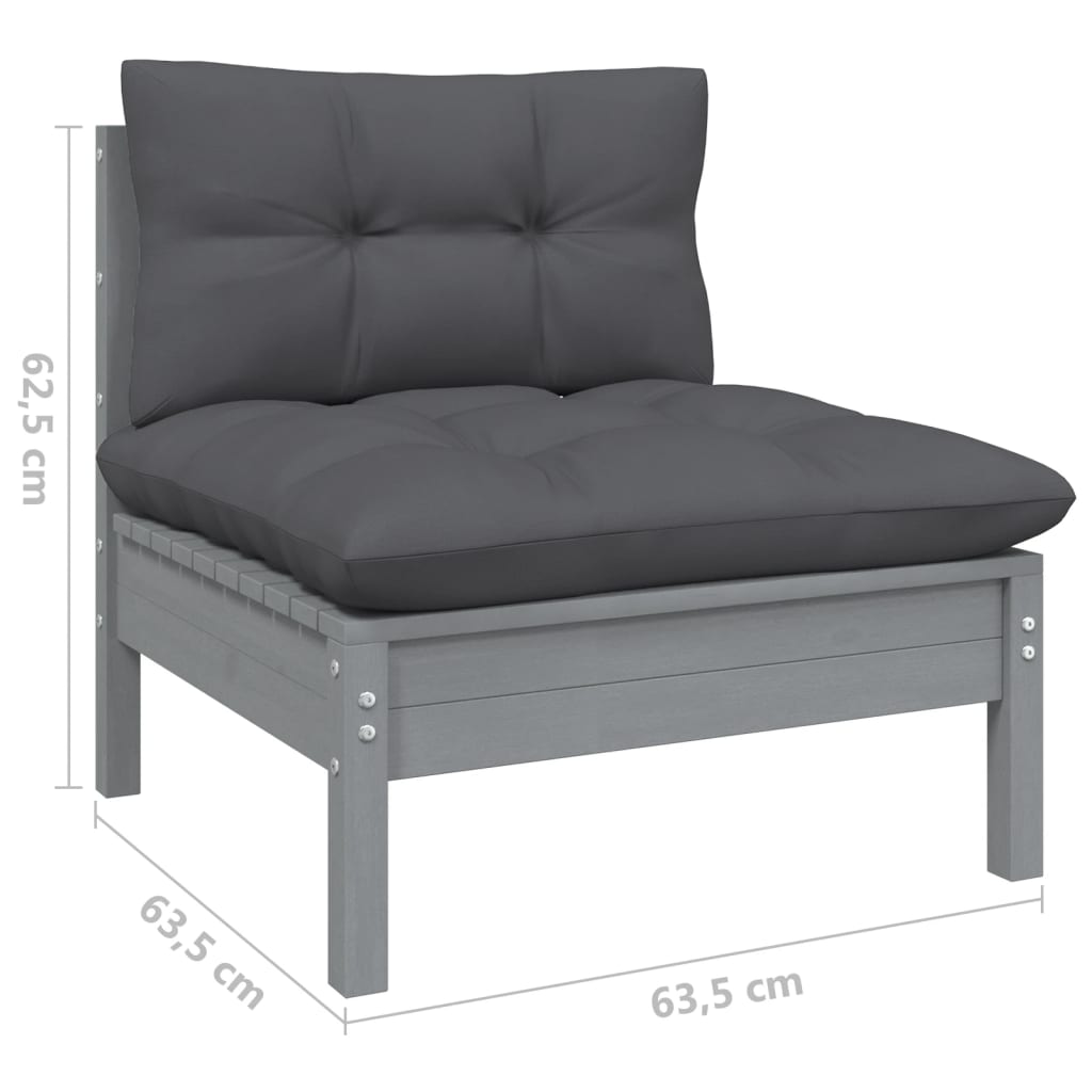 vidaXL 10 Piece Garden Lounge Set with Cushions Grey Pinewood