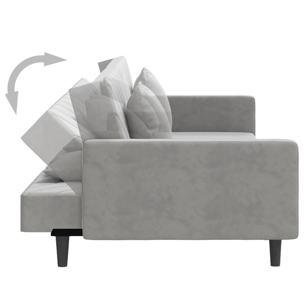 vidaXL 2-Seater Sofa Bed with Two Pillows Light Grey Velvet