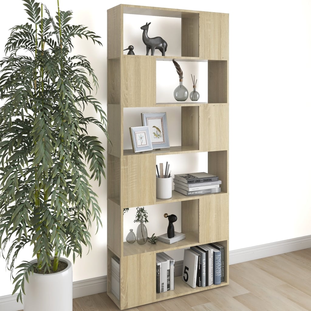 vidaXL Book Cabinet Room Divider Sonoma Oak 80x24x186 cm Engineered Wood