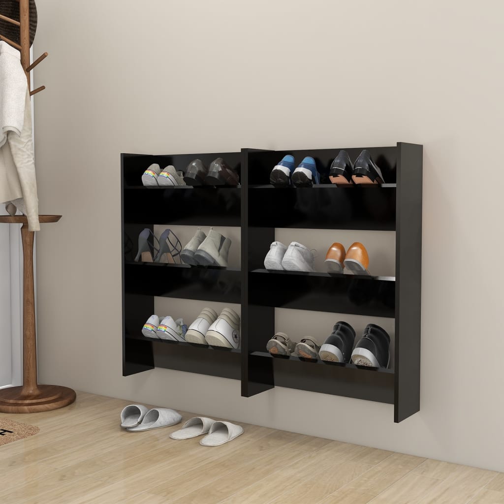 vidaXL Wall Shoe Cabinets 2 pcs Black 60x18x90 cm Engineered Wood