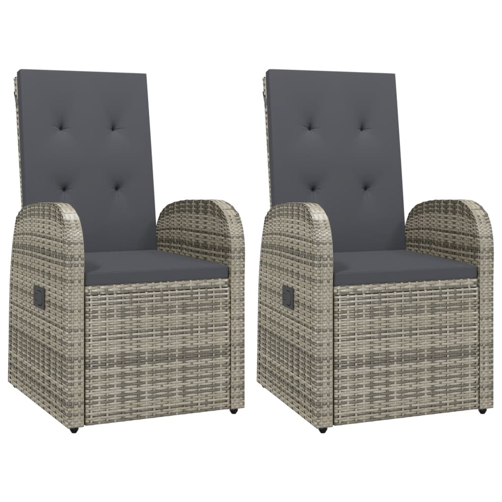 vidaXL Reclining Garden Chairs 2 pcs with Cushions Poly Rattan Grey