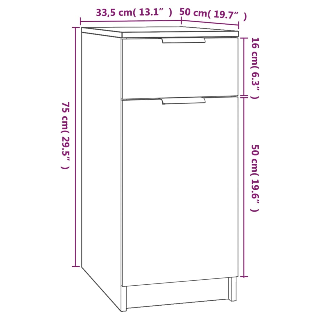 vidaXL Desk Cabinet High Gloss White 33.5x50x75 cm Engineered Wood