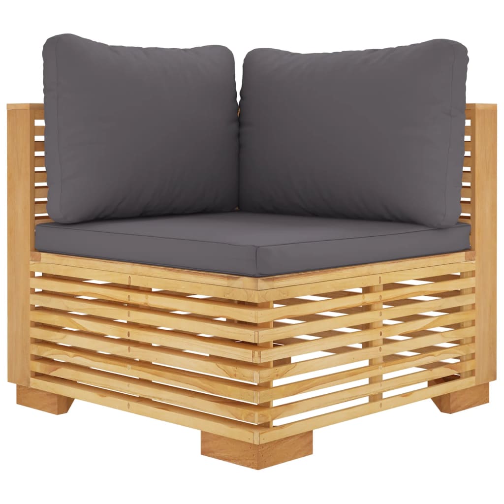 vidaXL Garden Corner Sofa with Dark Grey Cushions Solid Wood Teak