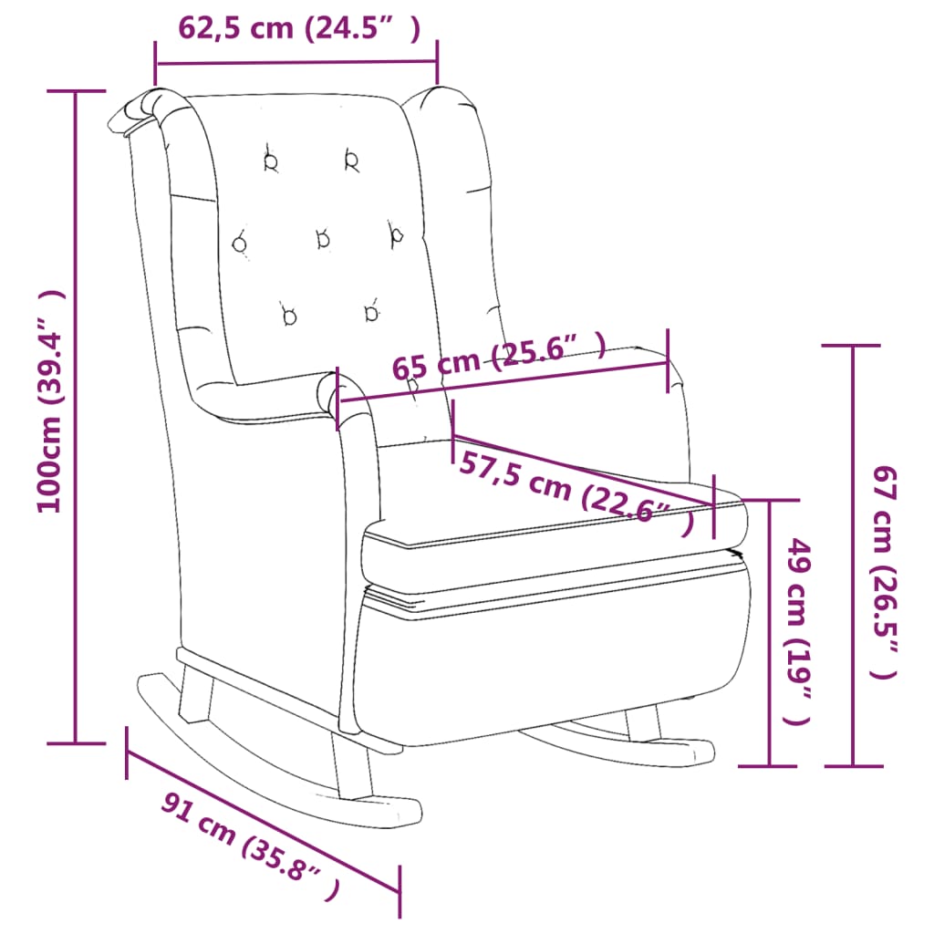 vidaXL Armchair with Solid Rubber Wood Rocking Legs Cream Fabric