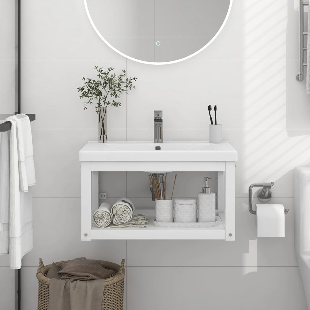 vidaXL Wall-mounted Bathroom Washbasin Frame White 59x38x31 cm Iron