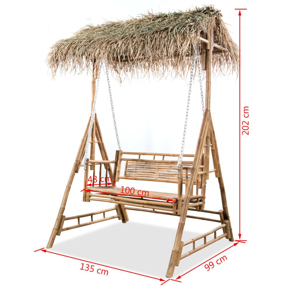 vidaXL 2-Seater Swing Bench with Palm Leaves Bamboo 202 cm
