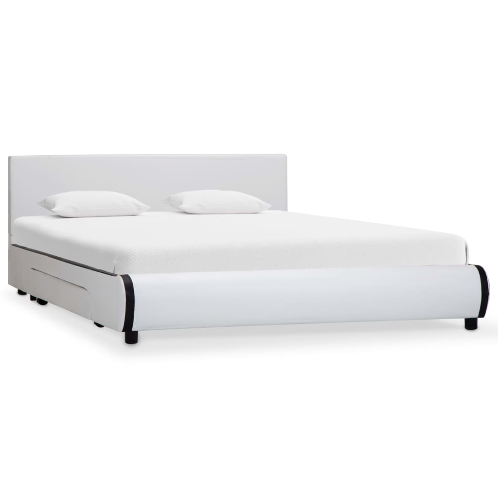 vidaXL Bed Frame with Drawers White Faux Leather 137x187 cm Double Size