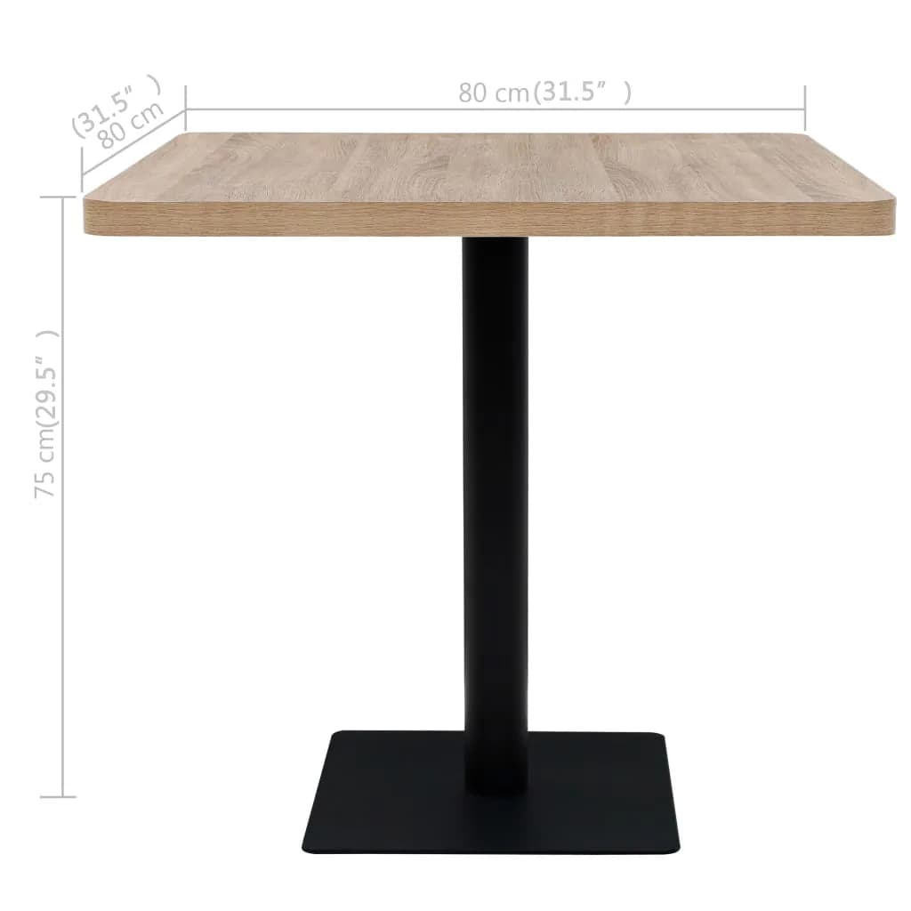vidaXL Bistro Table MDF and Steel Square 80x80x75 cm Oak Colour