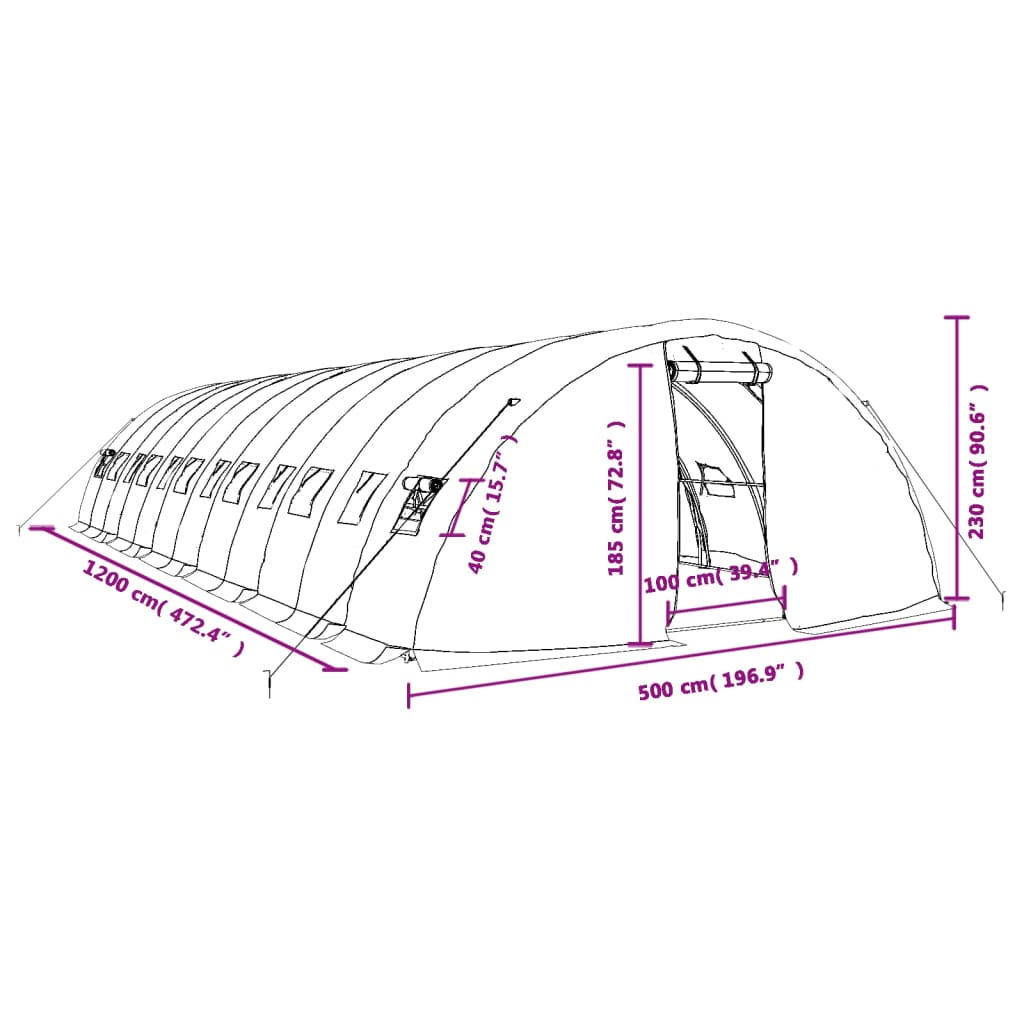vidaXL Greenhouse with Steel Frame White 60 m² 12x5x2.3 m