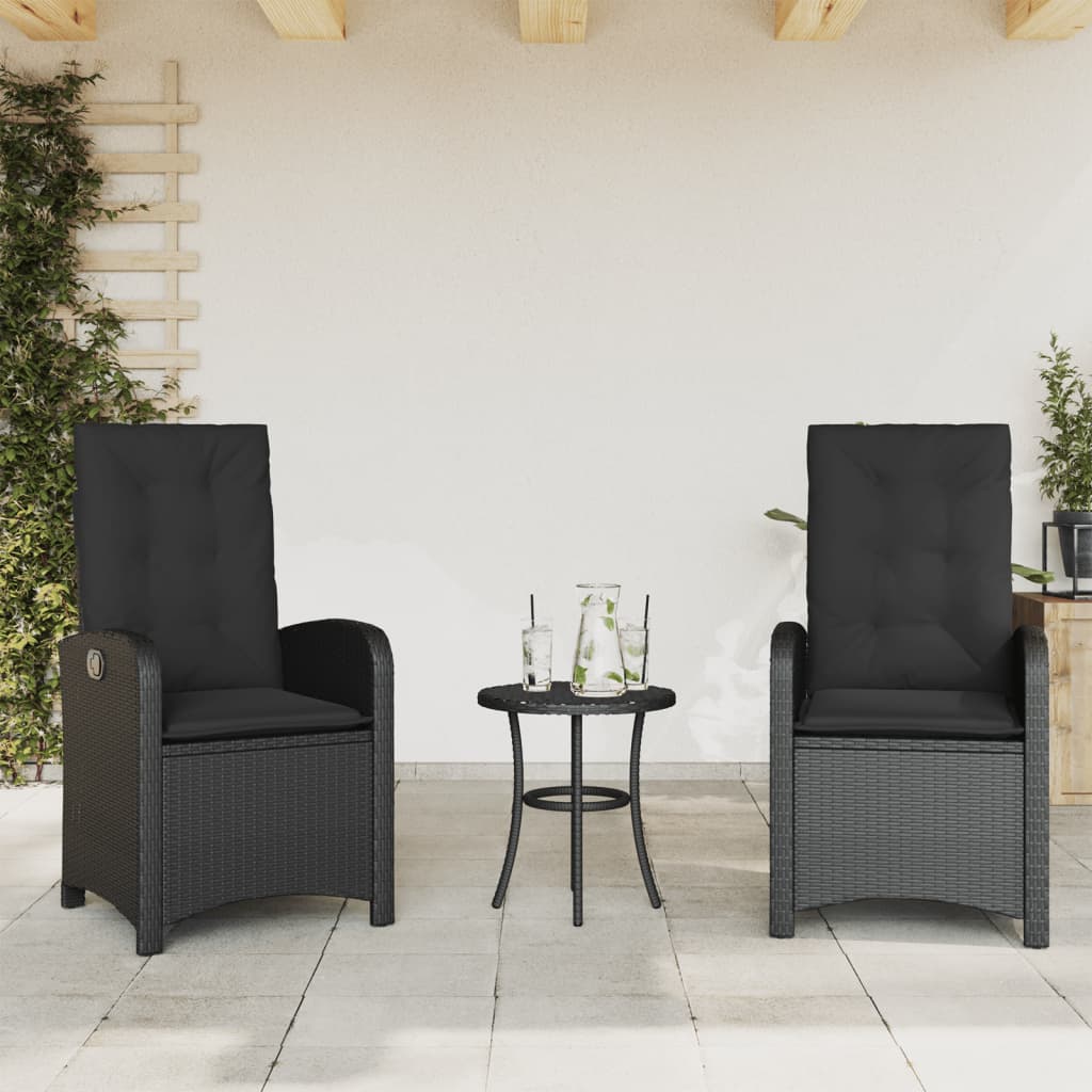 vidaXL Reclining Garden Chairs 2 pcs with Cushions Black Poly Rattan