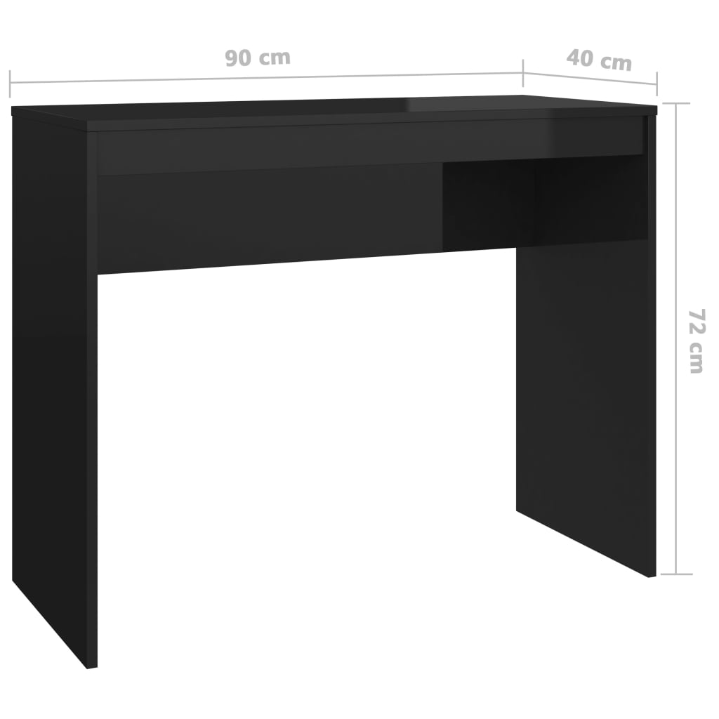 vidaXL Desk High Gloss Black 90x40x72 cm Chipboard
