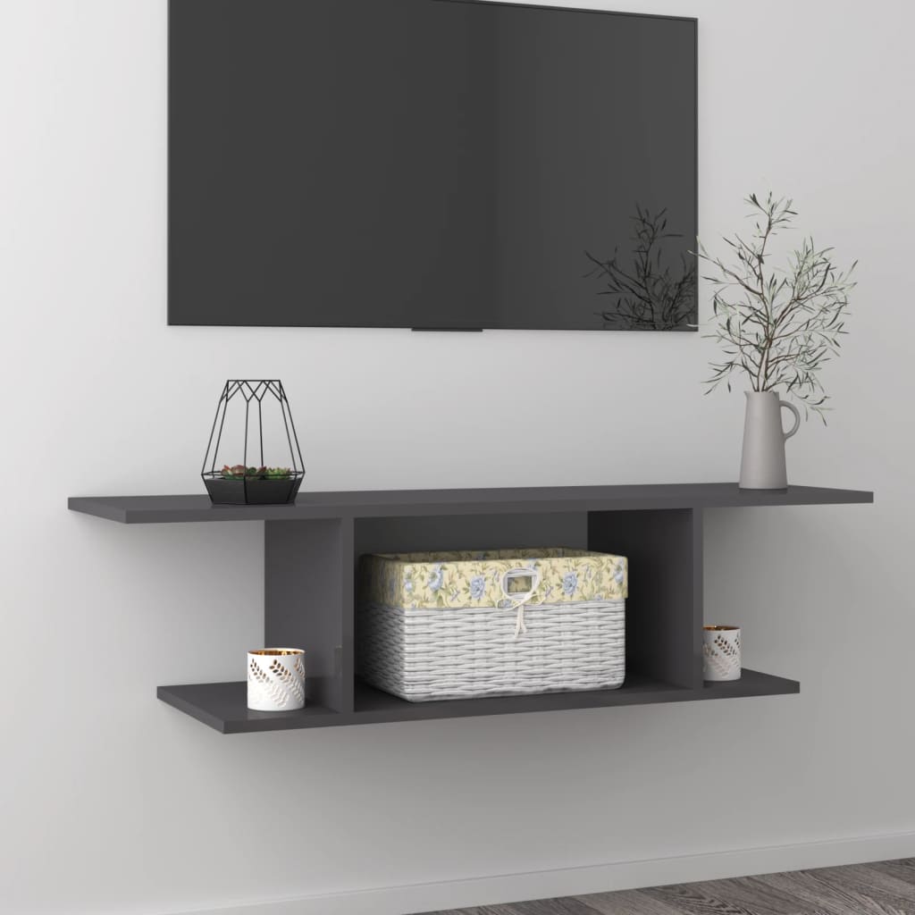 vidaXL Wall Mounted TV Cabinet High Gloss Grey 103x30x26.5 cm