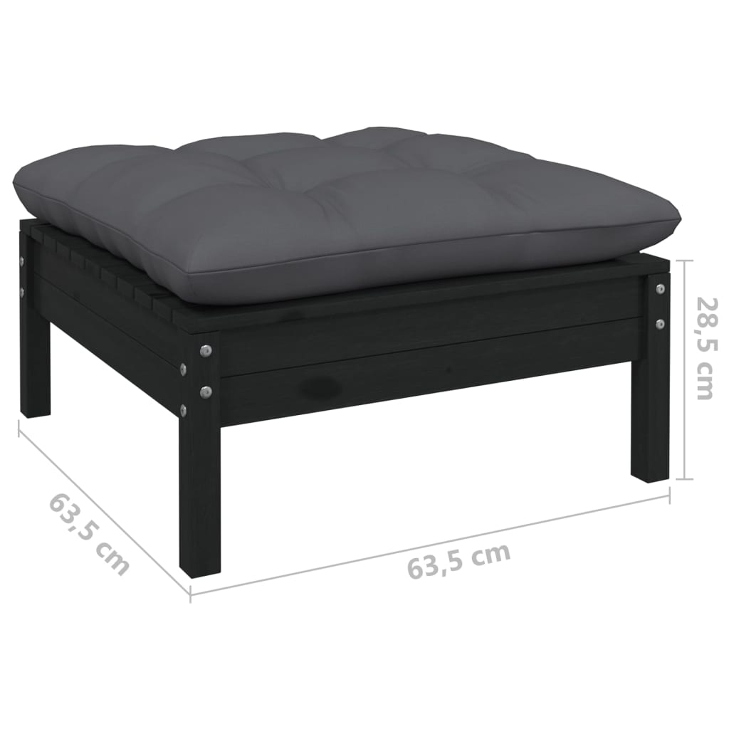 vidaXL 2-Seater Garden Sofa with Cushions Black Solid Pinewood