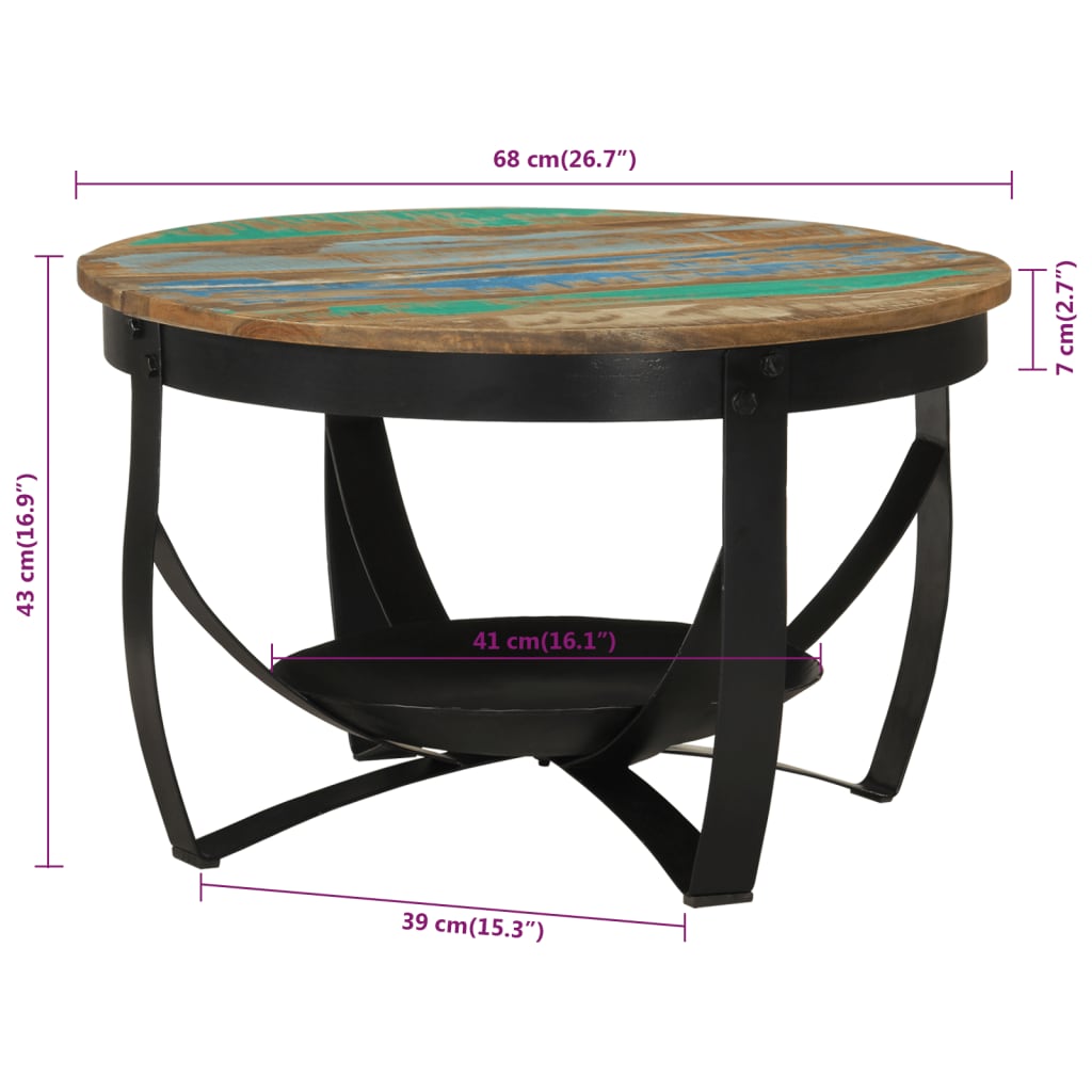 vidaXL Coffee Table Ø 68x43 cm Solid Wood Reclaimed and Iron