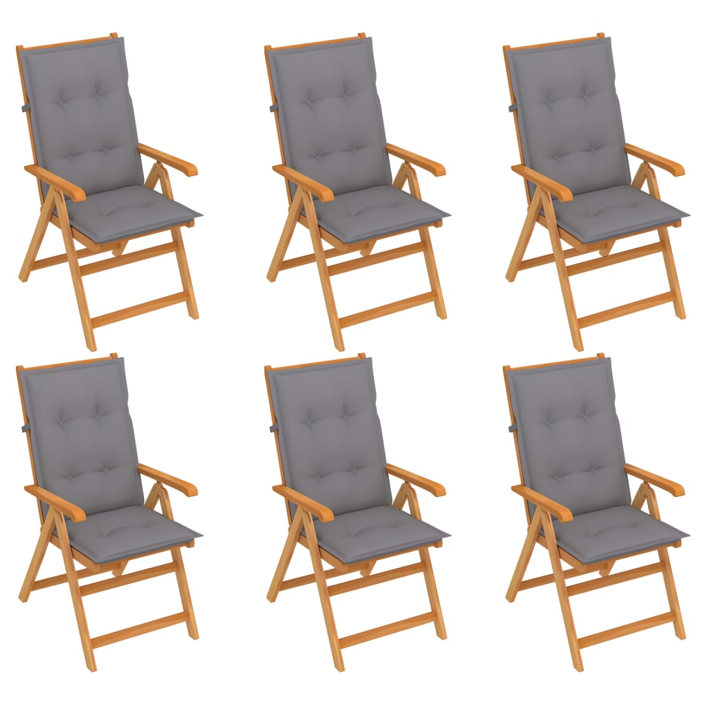vidaXL Garden Chairs 6 pcs with Grey Cushions Solid Teak Wood