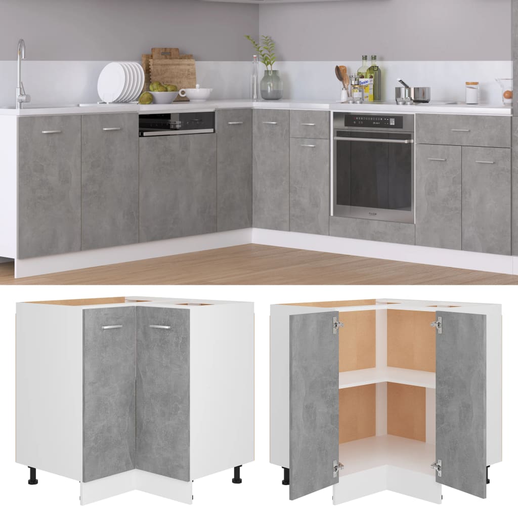 vidaXL Corner Bottom Cabinet Concrete Grey 75.5x75.5x81.5 cm Engineered Wood