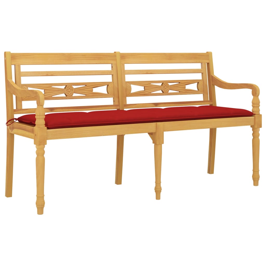 vidaXL Batavia Bench with Red Cushion 150 cm Solid Wood Teak