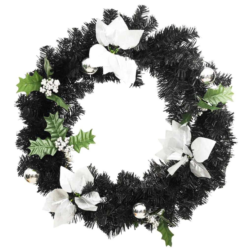 vidaXL Christmas Wreath with LED Lights Black 60 cm PVC