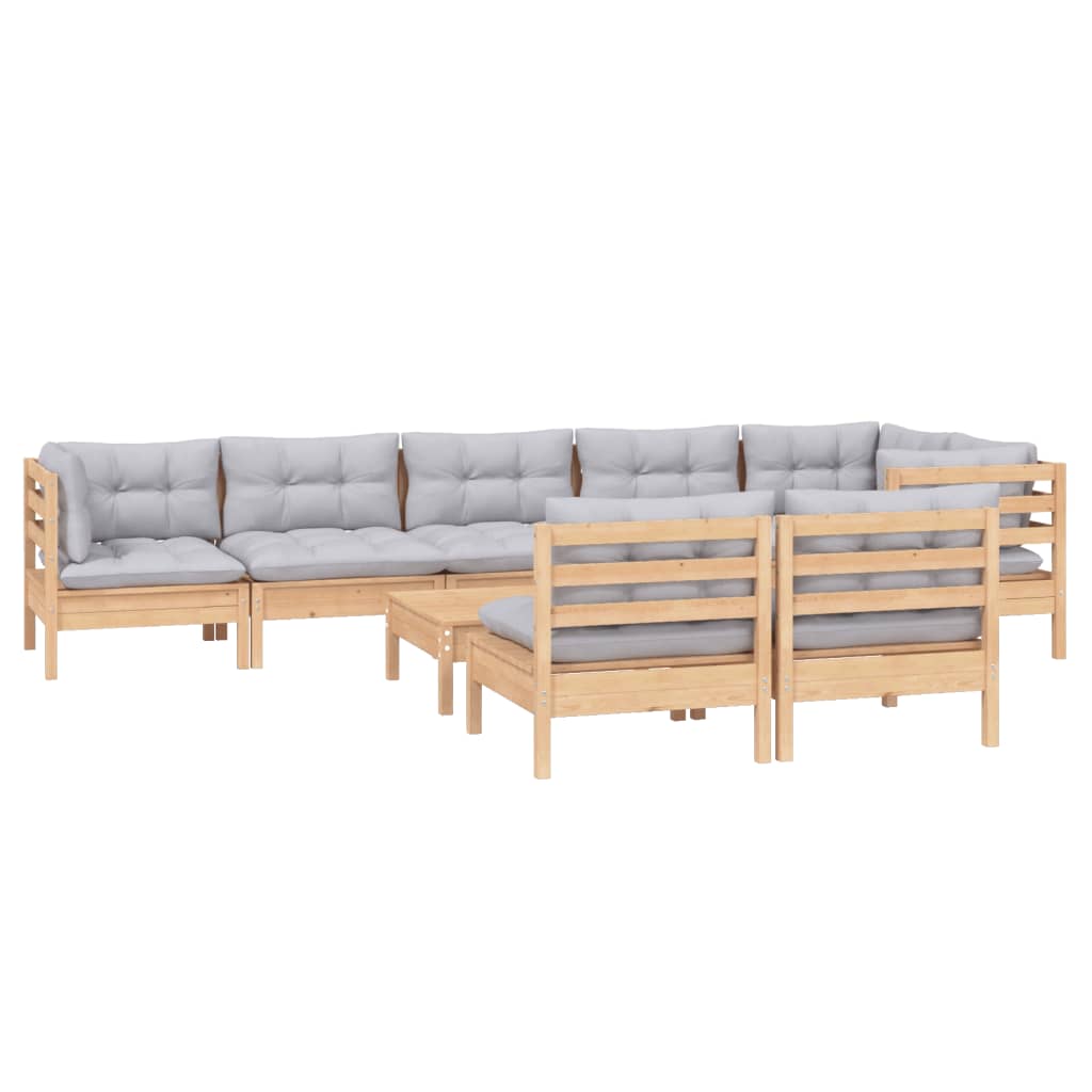 vidaXL 9 Piece Garden Lounge Set with Grey Cushions Solid Pinewood