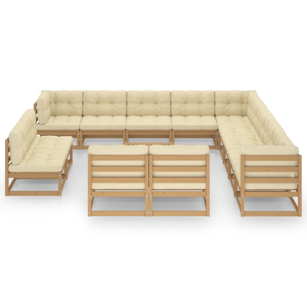 vidaXL 14 Piece Garden Lounge Set&Cushions Honey Brown Solid Pinewood