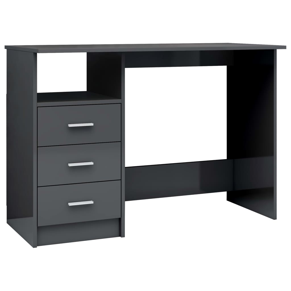 vidaXL Desk with Drawers High Gloss Grey 110x50x76 cm Engineered Wood