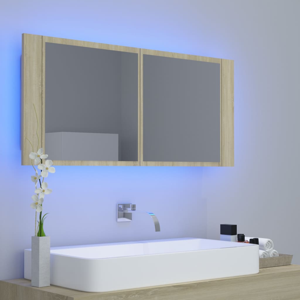 vidaXL LED Bathroom Mirror Cabinet Sonoma Oak 100x12x45 cm Acrylic