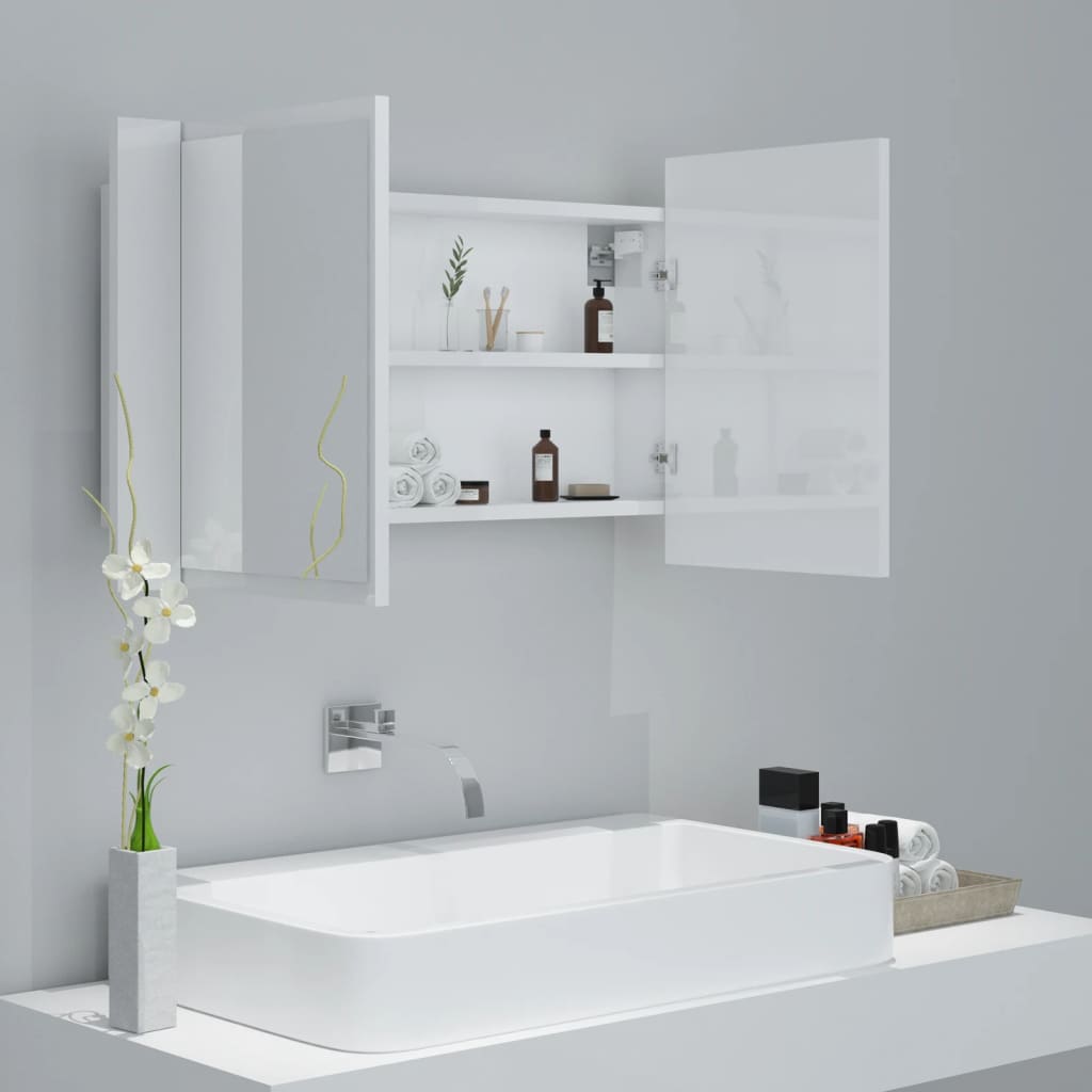 vidaXL LED Bathroom Mirror Cabinet High Gloss White 80x12x45 cm Acrylic